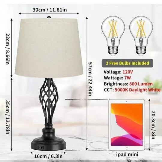 Contemporary European style alloy bedside lamp with touch controls and USB charging socket