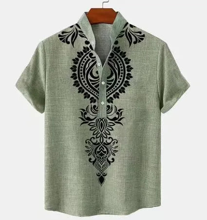 Men's striped linen casual shirt with button front in loose fit available in multiple colours