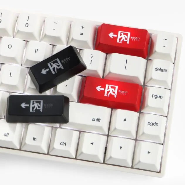Emergency exit icon keyboard key cap with transparent design for backspace or enter key replacement