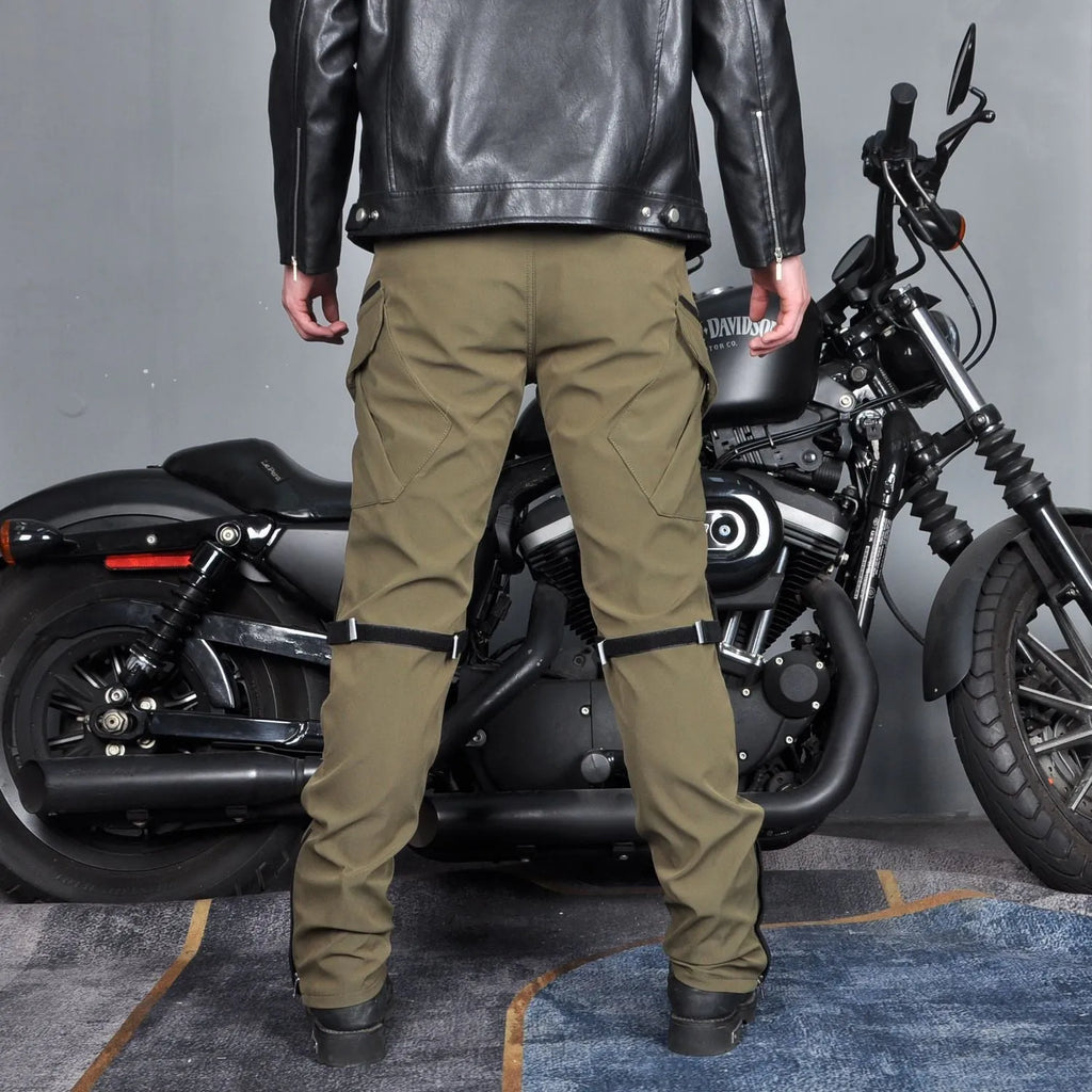 Motorcycle waterproof cycling trousers with belt and protective gear set in black or green colours