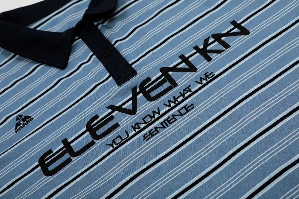 Blue stripe vintage pattern short sleeve cotton polo shirt with loose fit
