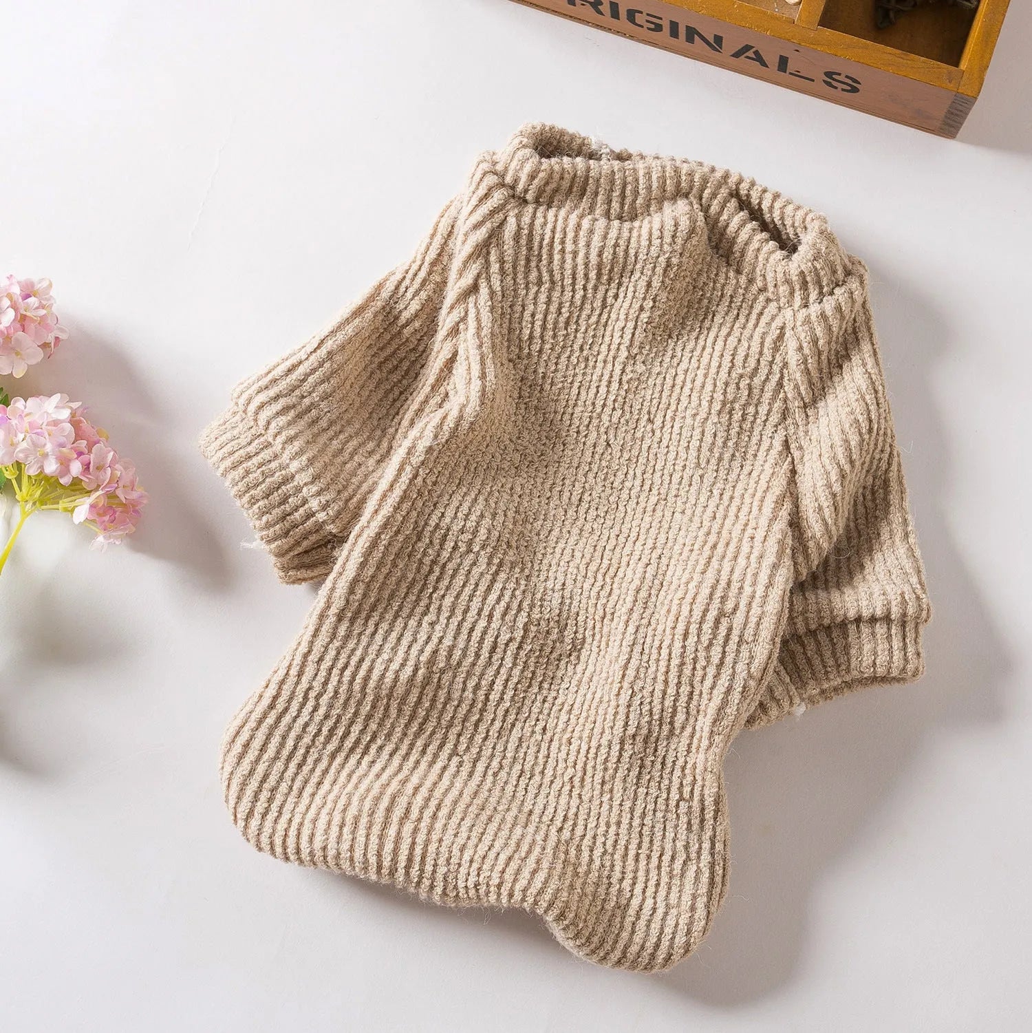 Brown cloth dog sweater pullover for small breeds in five sizes