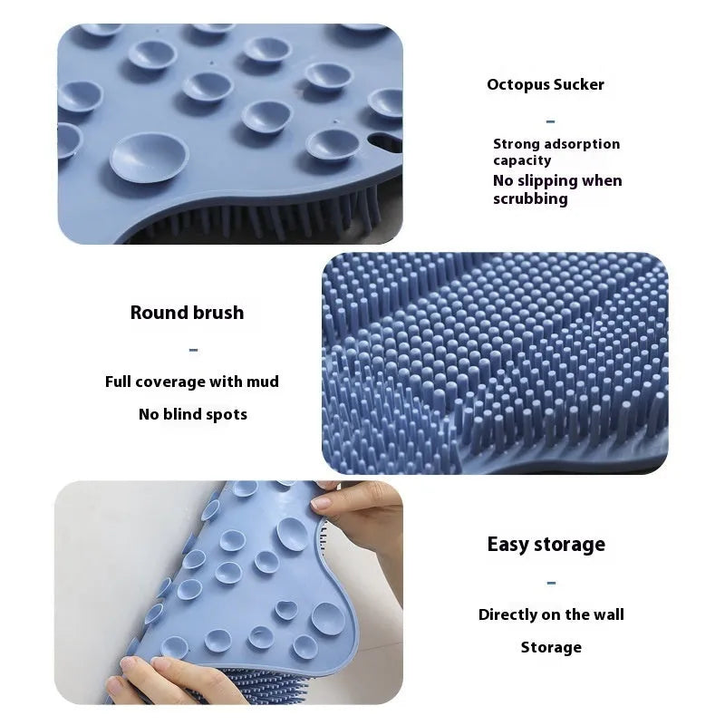 Blue silicone bath brush cushion measuring 31cm by 32cm for body scrubbing