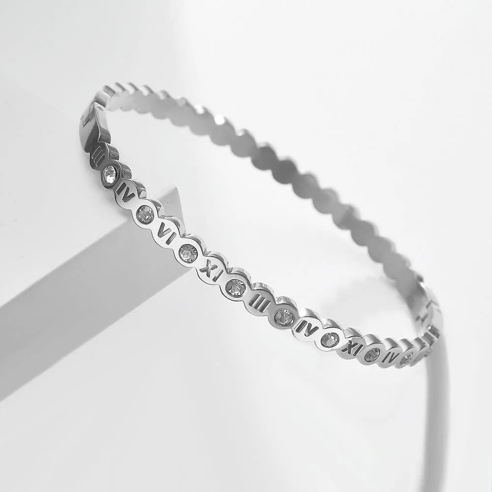 Korean style titanium steel bracelet with number elements in gold rose gold or steel colour