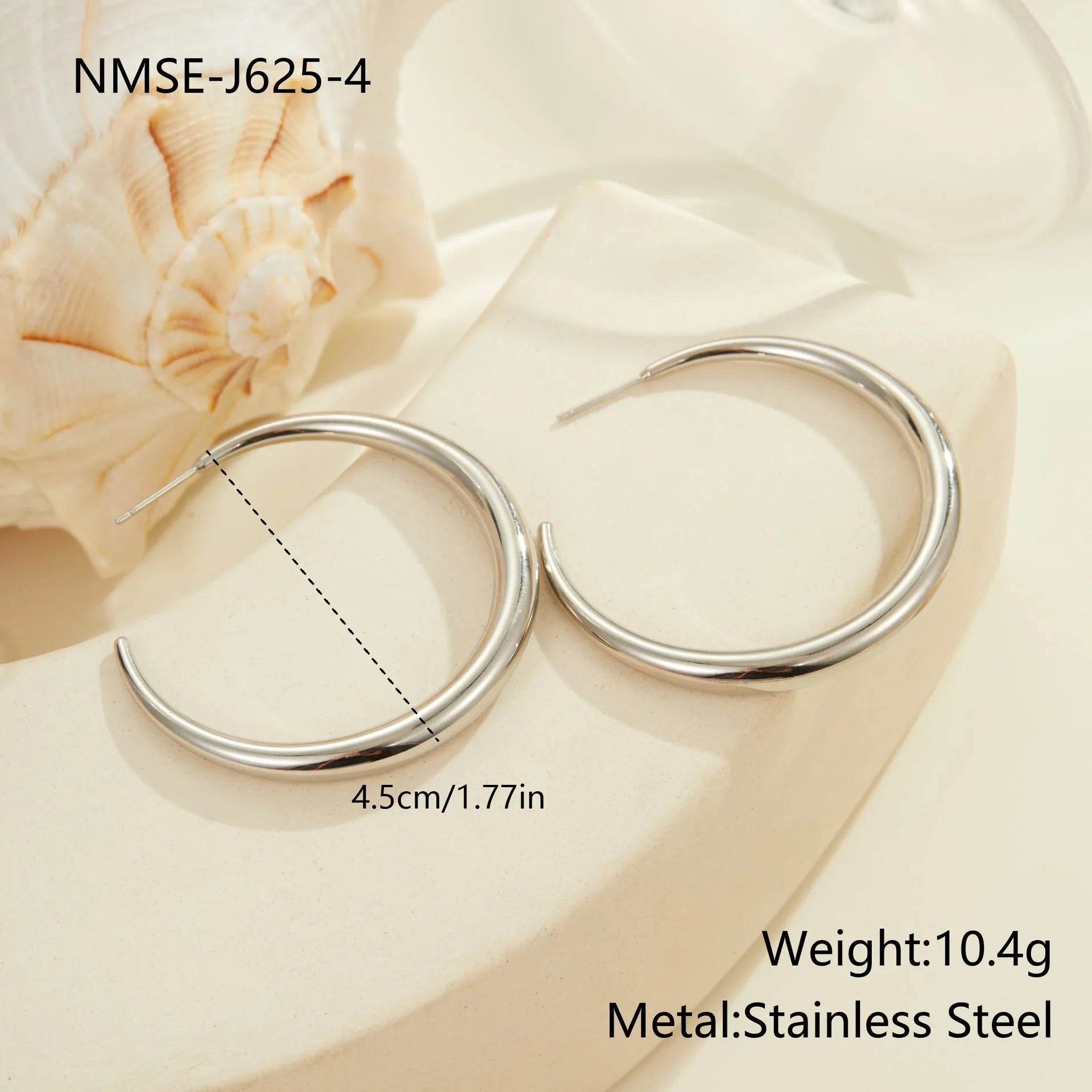 Titanium steel hoop earrings with geometric round shape in gold and steel colour options