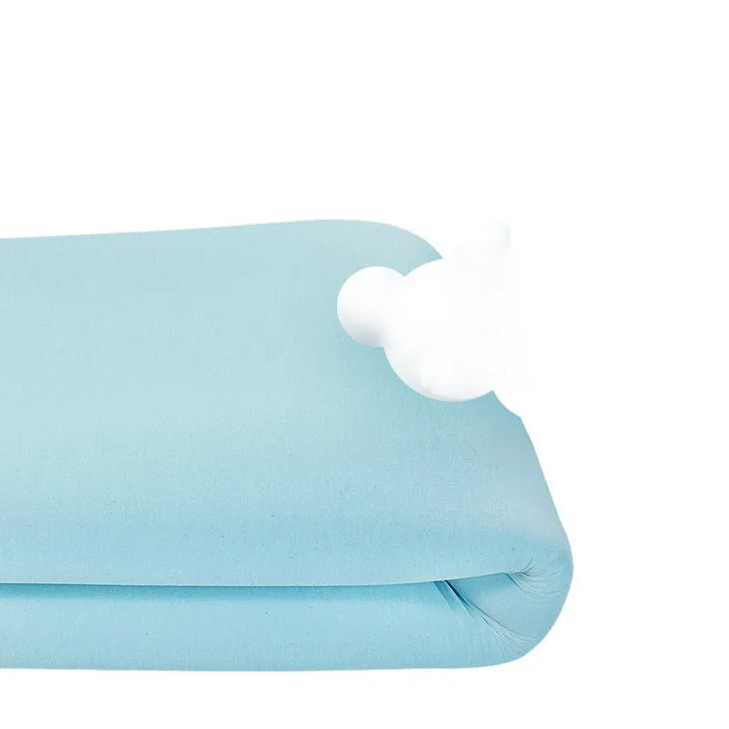 Thin gel memory cotton tatami mattress showing regenerated cellulose fabric surface and artificial latex core.