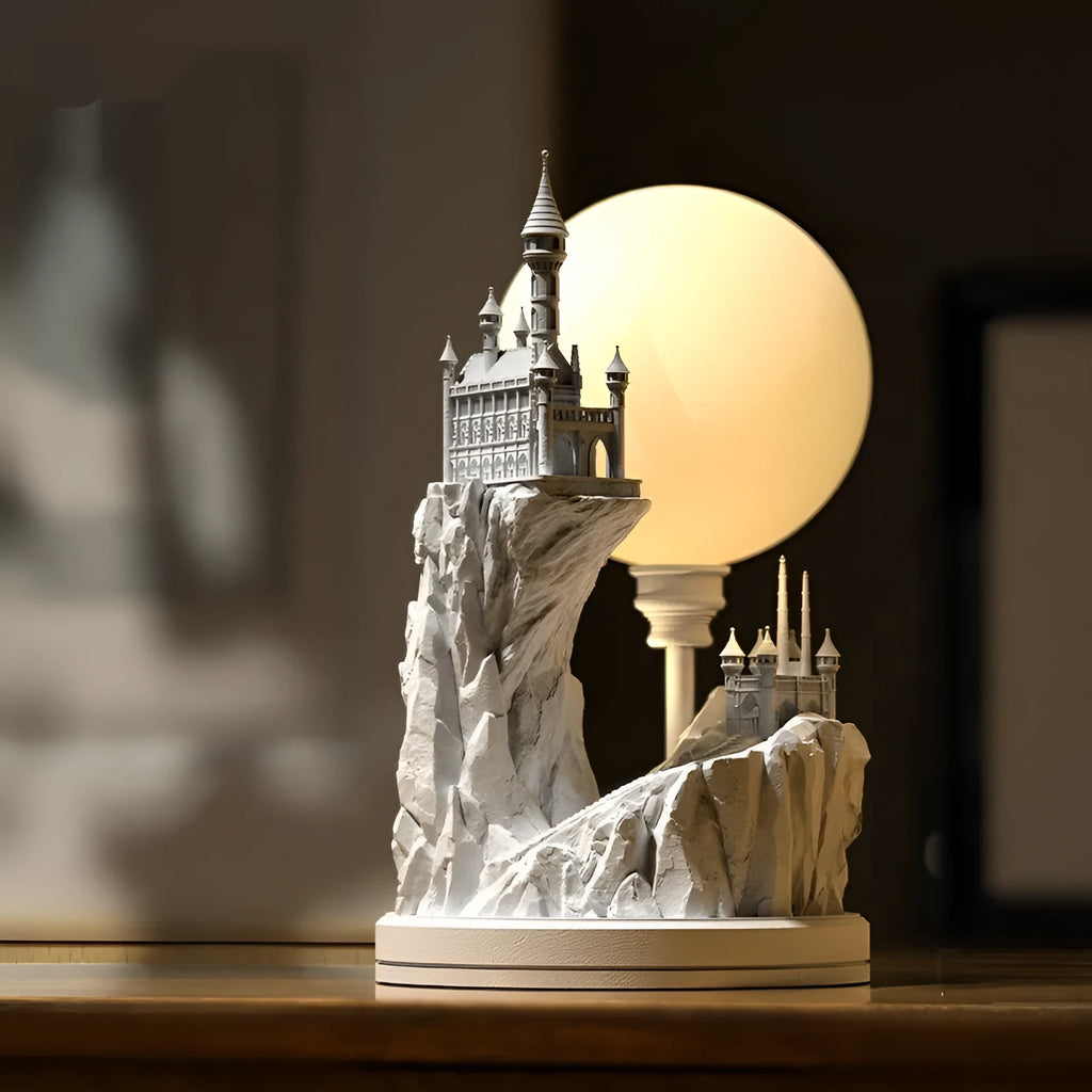 White composite gypsum desk lamp with wire switch, serving as a bedside night light.