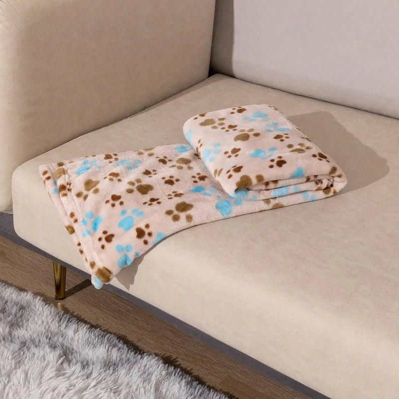 Cartoon anime dog blanket with double-sided flannel texture in blue dog or dog's paw designs