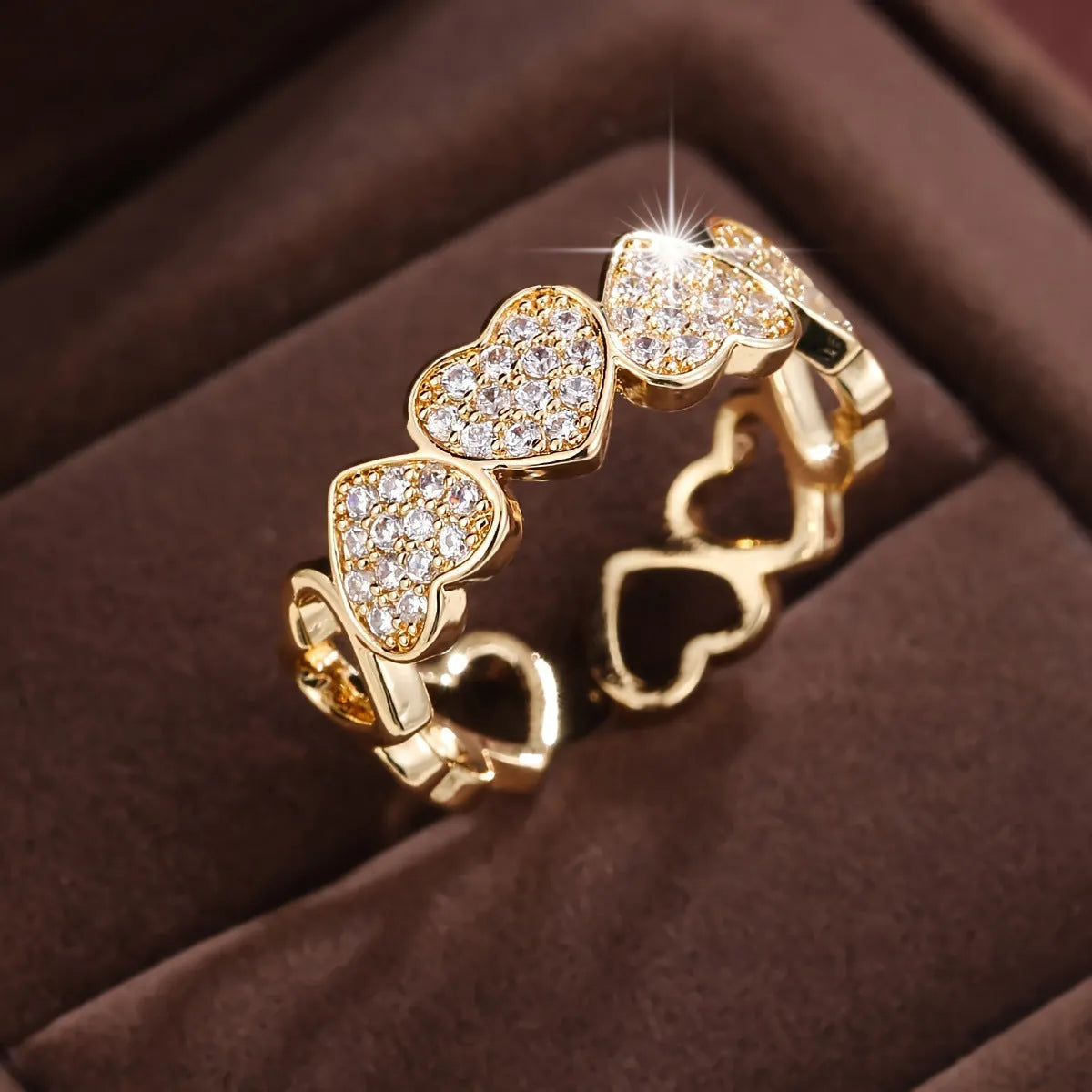 Adjustable copper couples ring with love heart geometry in gold or silver colour