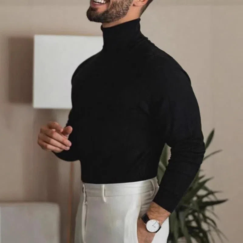 Men's cotton turtleneck sweater pullover in black, light business style long sleeves knitwear autumn winter