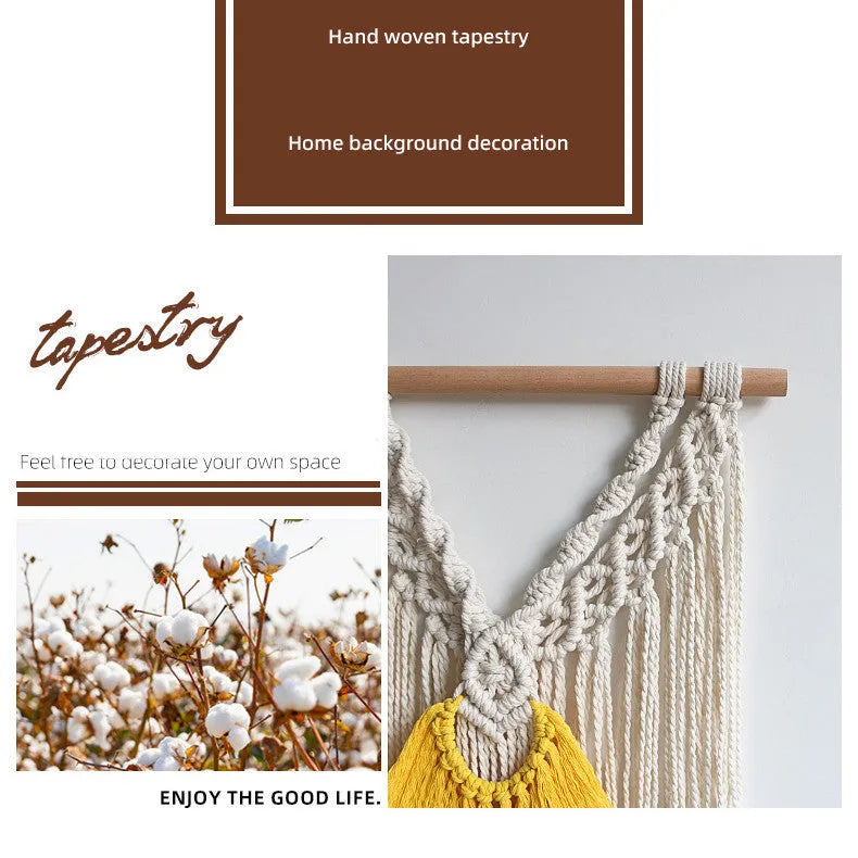 Nordic style creamy white cotton tapestry with hand-woven texture, rectangular shape 120x95cm