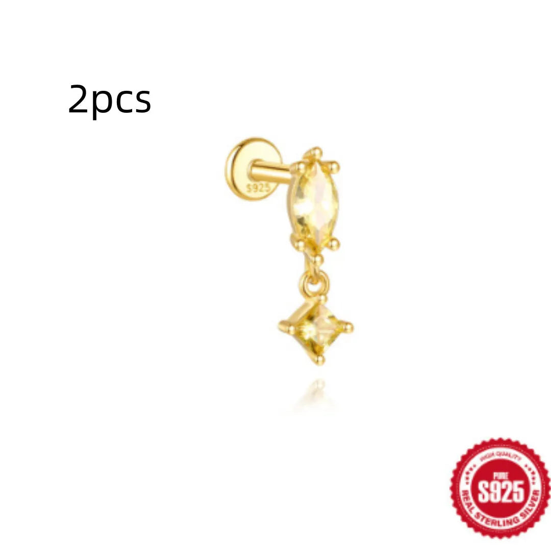 S925 sterling silver water drop earrings with a flat spiral design in a gold electroplated finish.