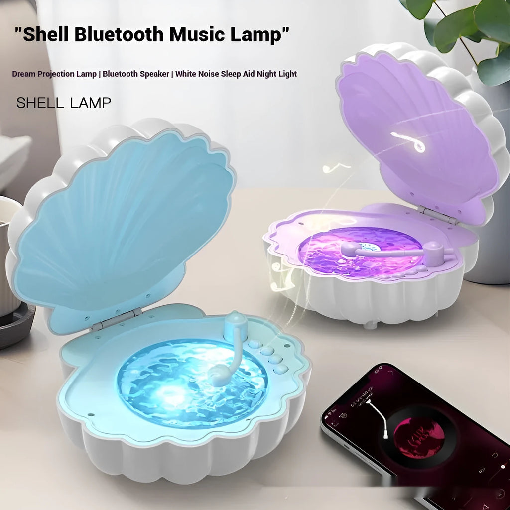 Retro vinyl record player shaped shell lamp with Bluetooth speaker and LED lighting in portable design