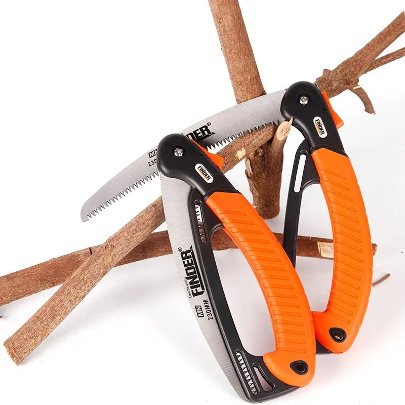 230mm folding garden saw with TPR grip handle showing folded and extended positions