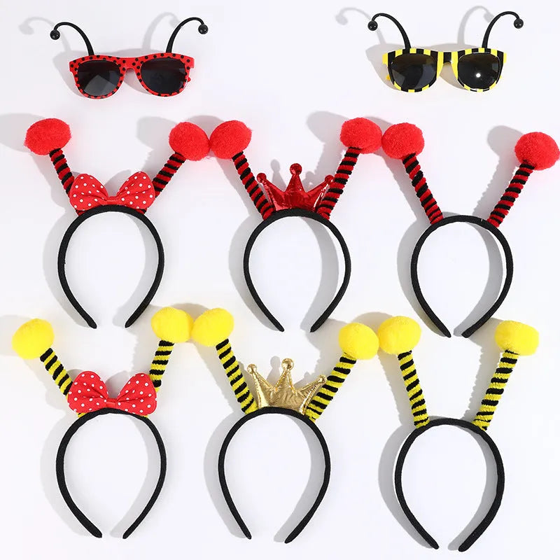 Children's yellow bees costume headband and glasses set with butterfly patterns