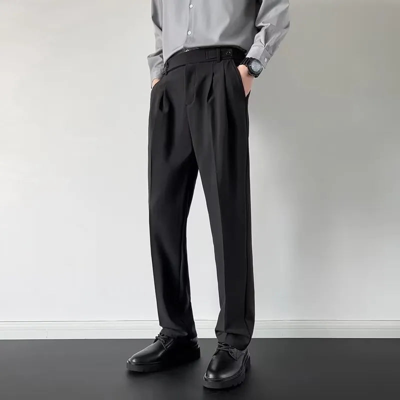 Men's straight loose fit suit trousers in apricot and black colours with polyester fabric