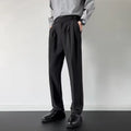 Men's straight loose fit suit trousers in apricot and black colours with polyester fabric