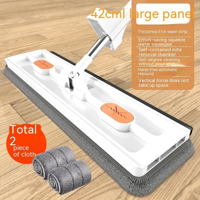 Large flat mop with 360 rotating head and stainless steel extended handle for home floor cleaning