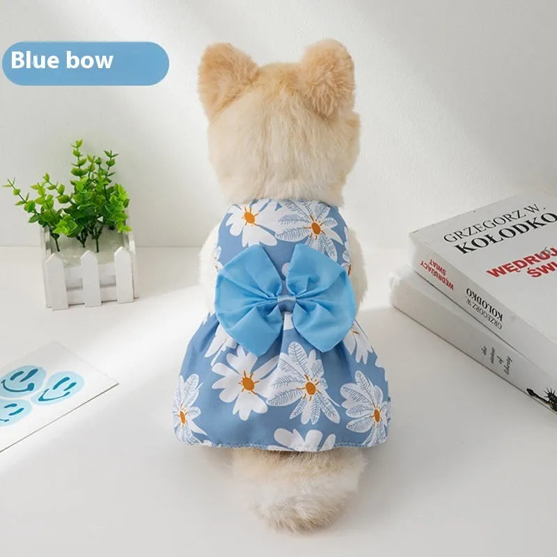 Ultra-thin floral butterfly knot princess pet dress for dogs and cats in summer colours