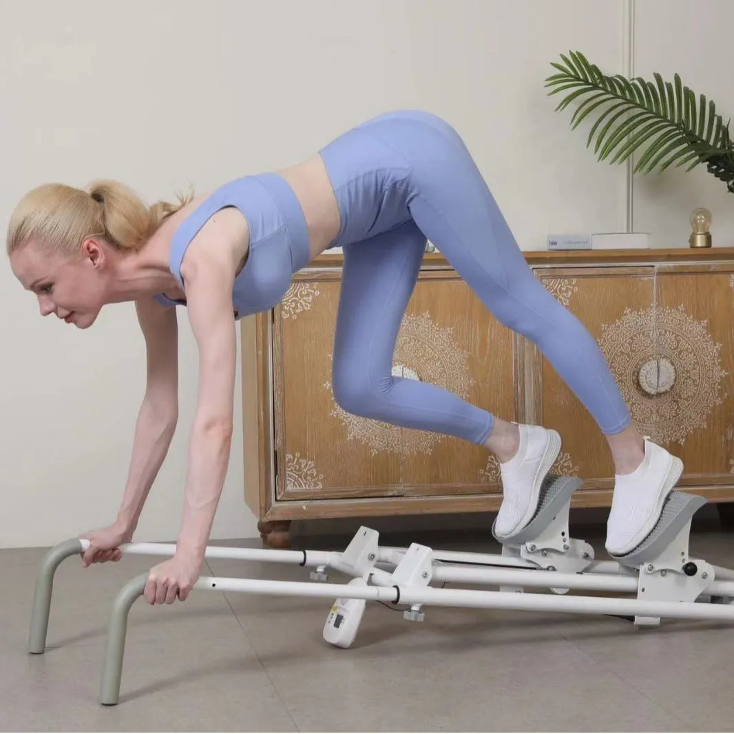 White foldable home treadmill with integrated climbing frame for multi-function exercise