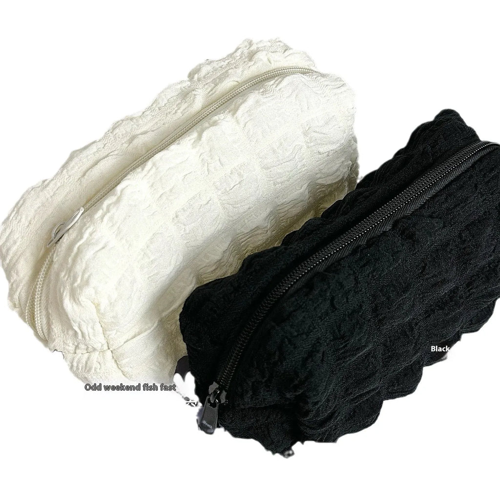 Cream Puff fabric pencil case in beige or black colour for pen and pencil organisation