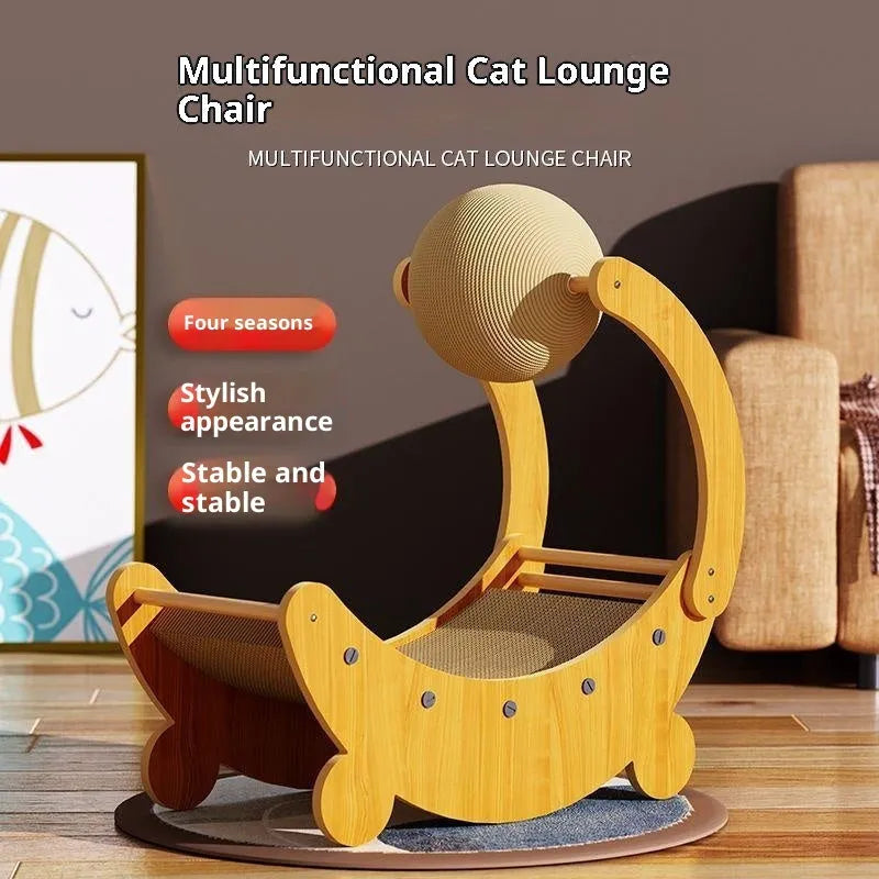 Large yellow moon boat shaped corrugated paper cat scratch board for claw trimming