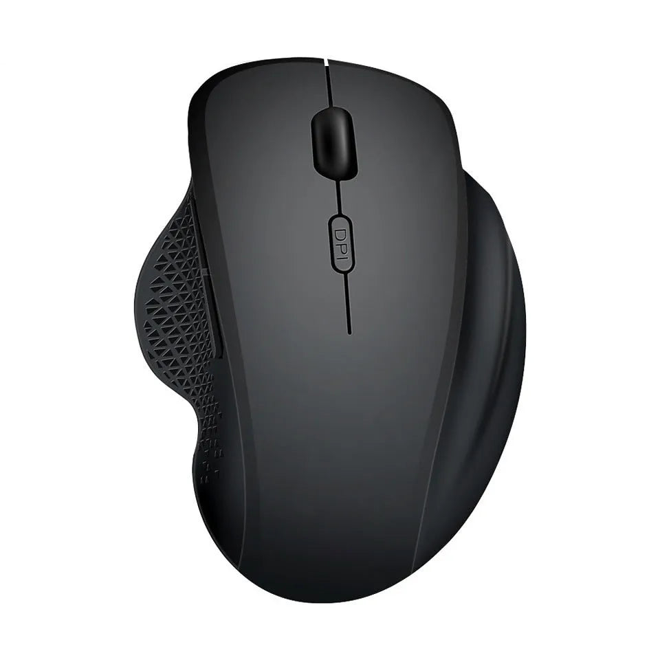 Self-charging wireless mouse for laptops in black or grey with compact design and charging cable