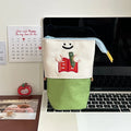 Korean-style cartoon collapsible pencil case in brown or green oxford fabric