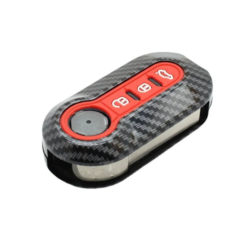 Fiat 500 replacement key case with carbon fibre texture in black, blue, or red