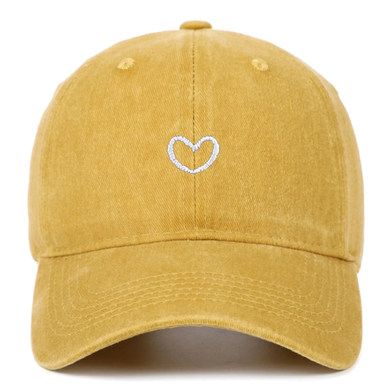 Soft cotton baseball cap with an embroidered red love heart on the front, shown in adjustable size.