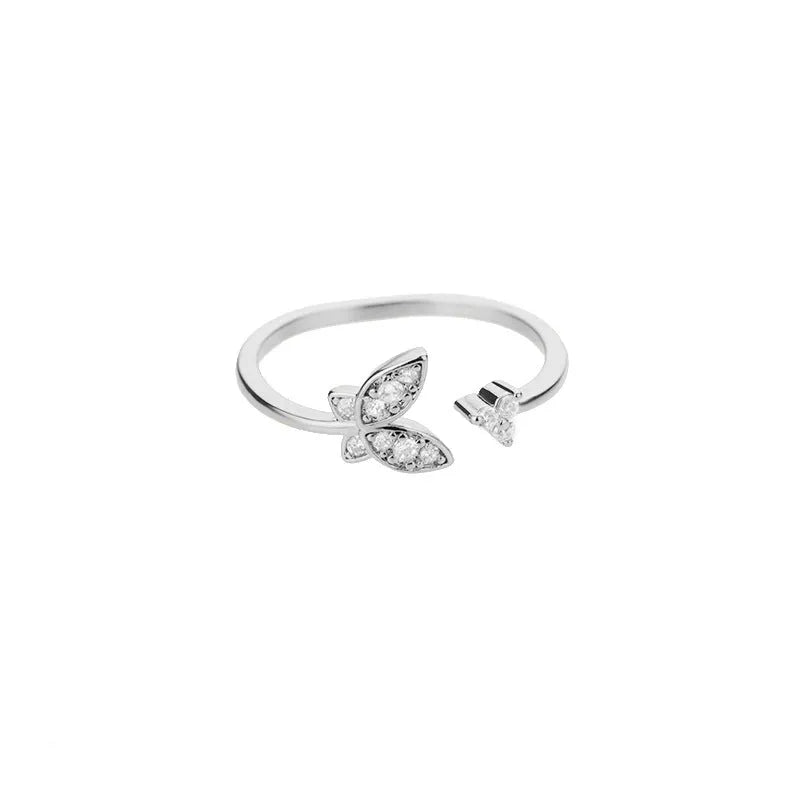 Three-dimensional butterfly-shaped copper ring with gold inlay, adjustable open design for women