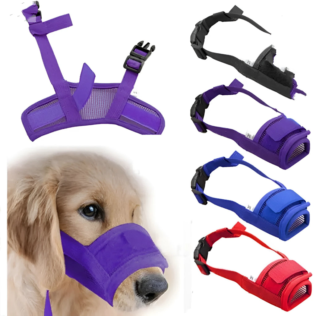 Adjustable plastic dog muzzle in various colours and sizes for biting and barking control
