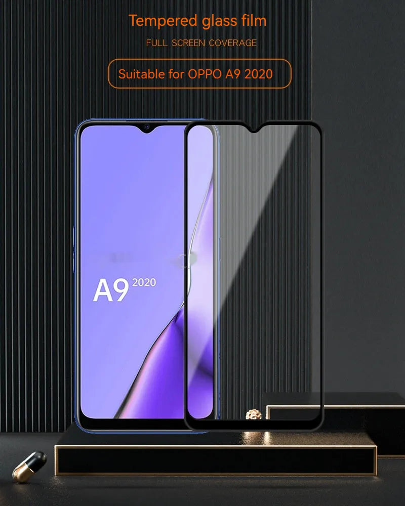OPPO A9 2020 black full glue tempered glass screen protector with anti-fingerprint coating