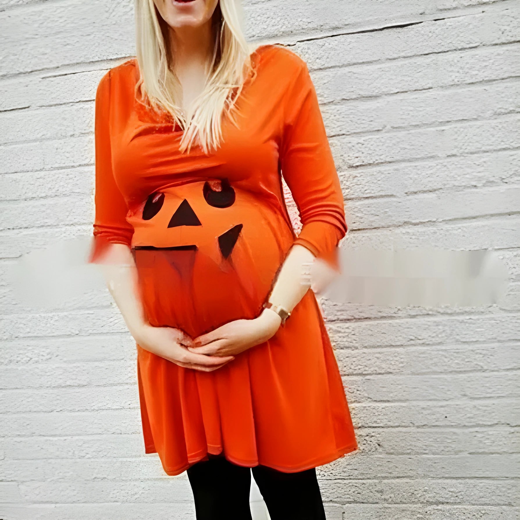 Orange cotton maternity dress for Halloween and seasonal wear in sizes S to 5XL