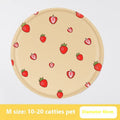 Round pet cooling mat with cartoon animal design showing blue polar bear pattern on cloth surface