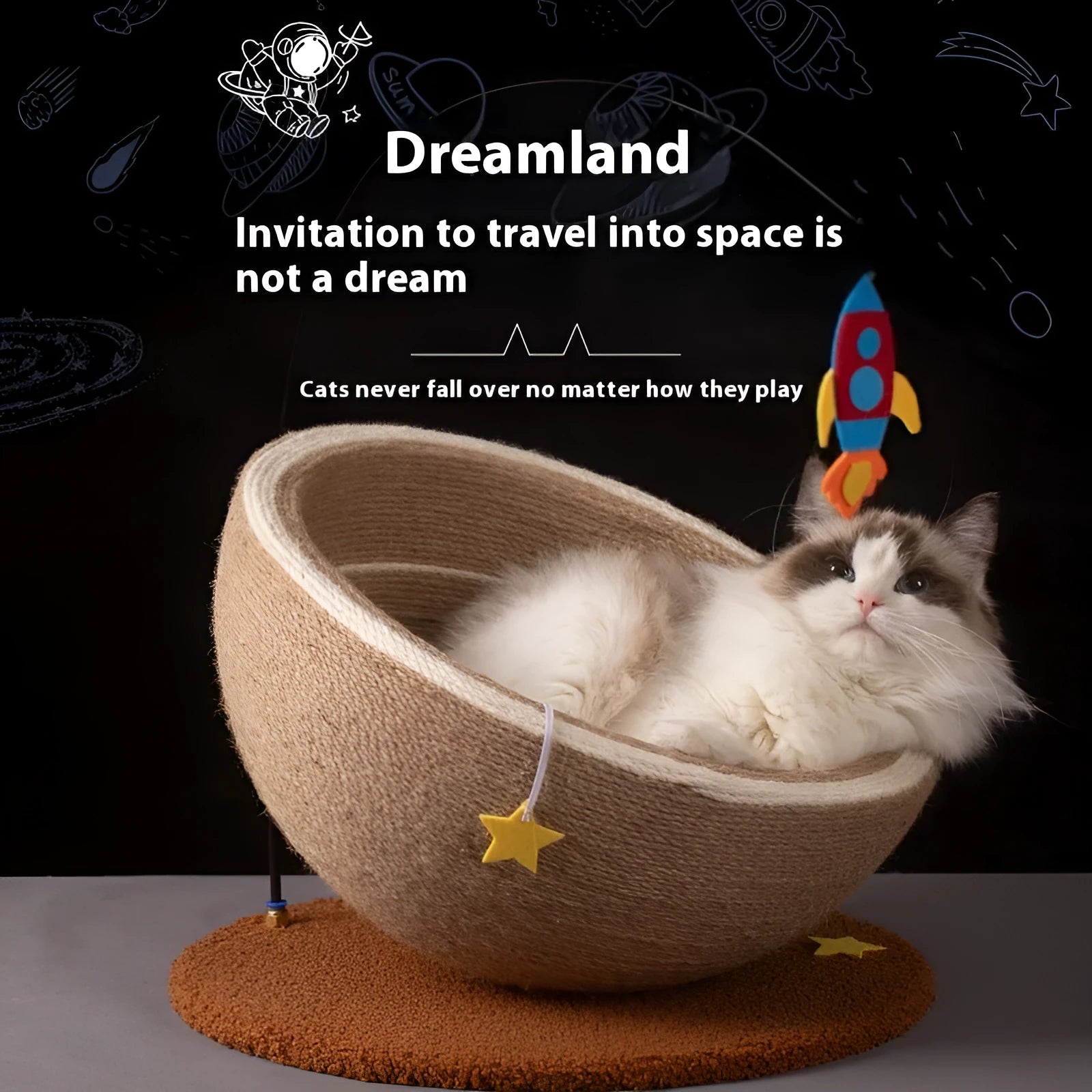 Large cat scratching board with integrated flannel cat nest in Starlight colour on wood base