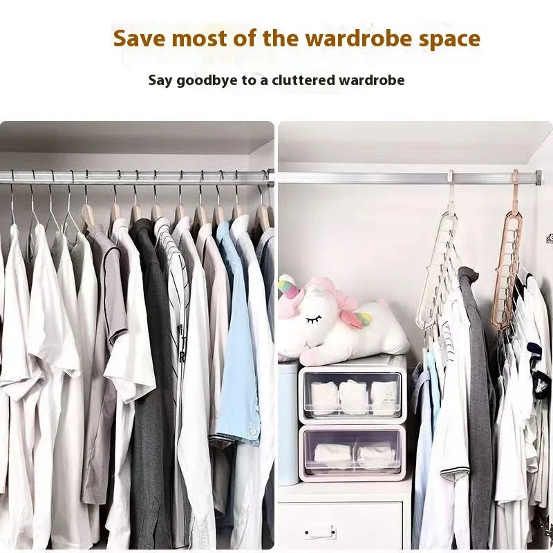Plastic nine-hole hanger in beige blue gray green or pink for folding pant storage