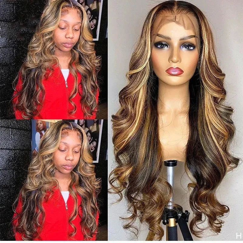 Front lace long curly wig in 134 gradient colour, black or piano option, with side bangs
