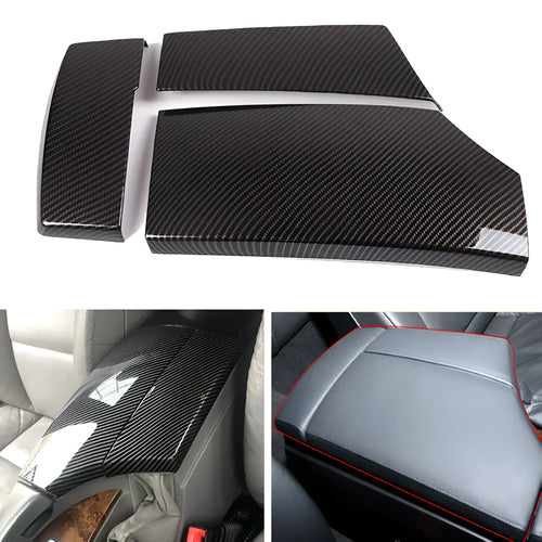 Three ABS armrest box protective covers with carbon fibre pattern and polished surface