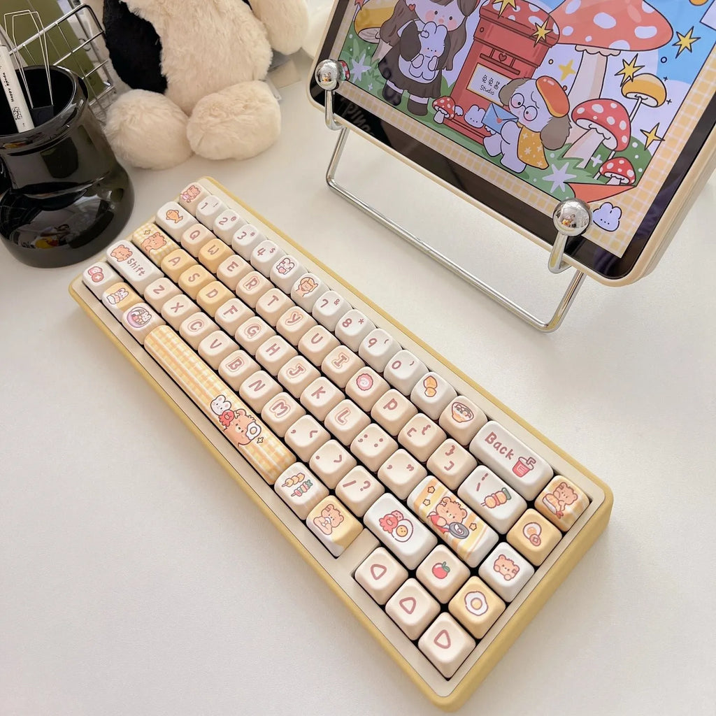 Rabbit Bear Restaurant themed PBT keyboard keycap set with 140 pieces in EOA height profile.