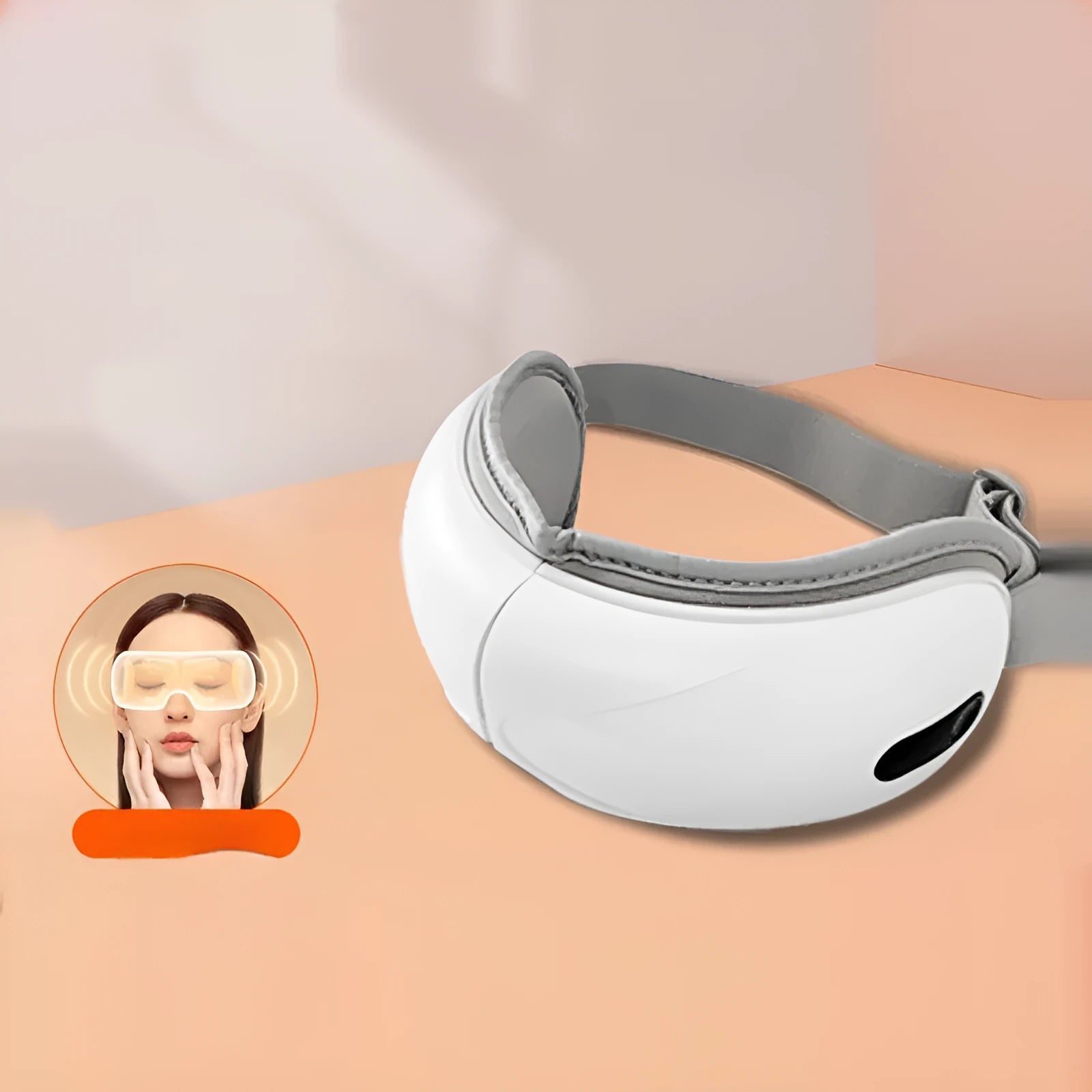 White rechargeable eye massager with airbag massage and hot compress functions for relieving eye fatigue