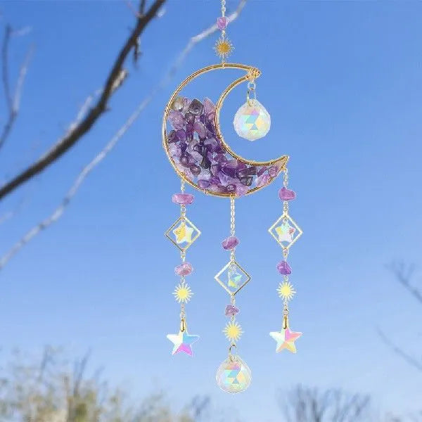 Crystal moon car pendant hanging from rear view mirror with 42cm length and 10cm diameter