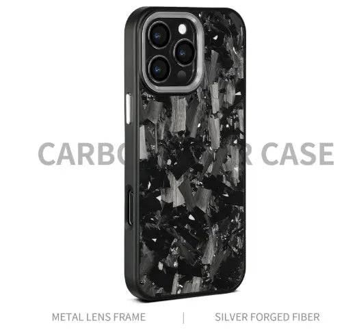 Carbon fiber metal frame forged large grain phone case for iPhone 14 15 16 series in black