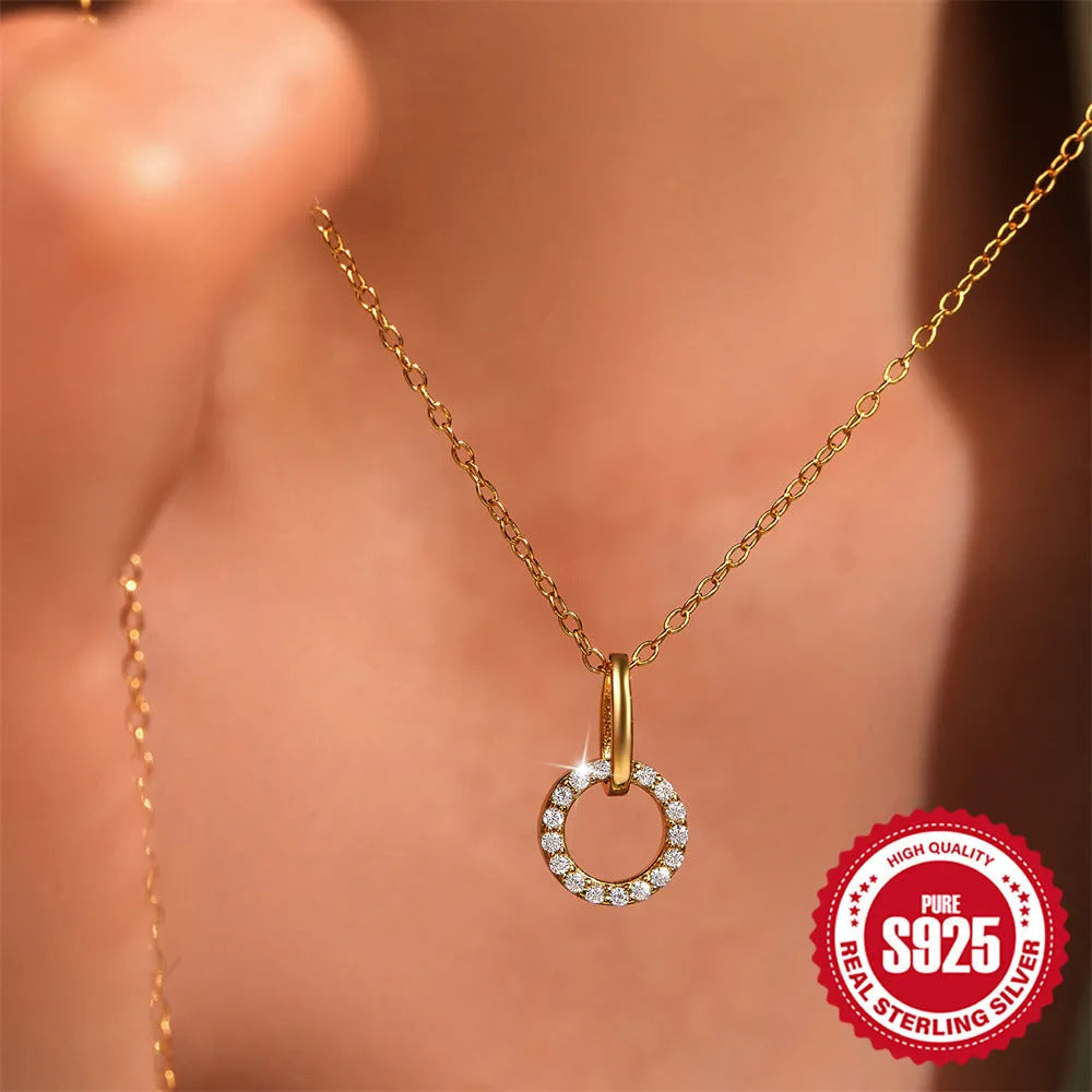 S925 sterling silver necklace with geometric pendant and gold colour plating on adjustable chain