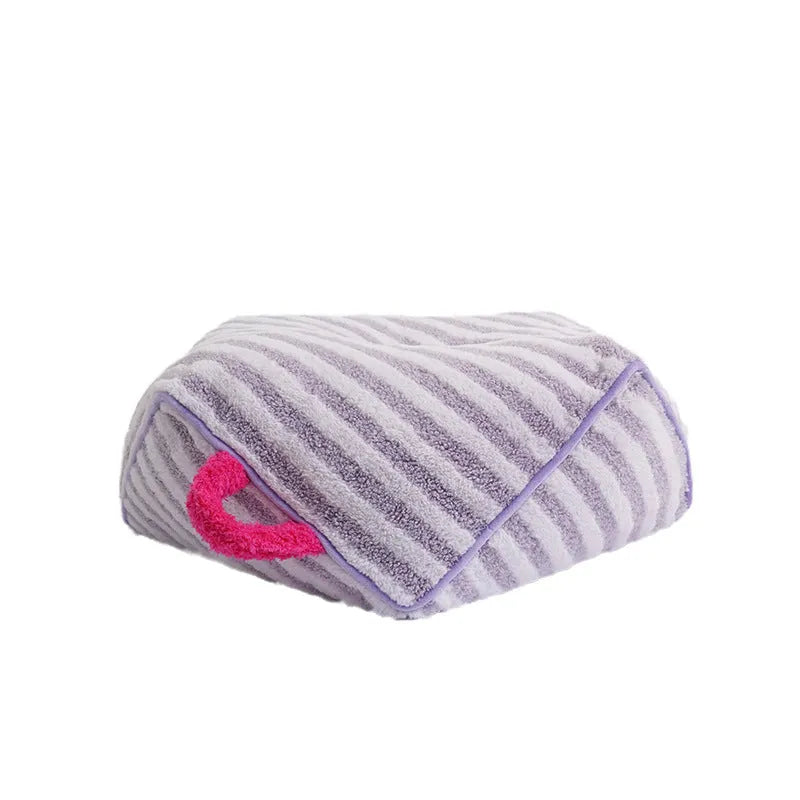 Striped soft velvet pet bed for small dogs with removable washable cover in orange colour