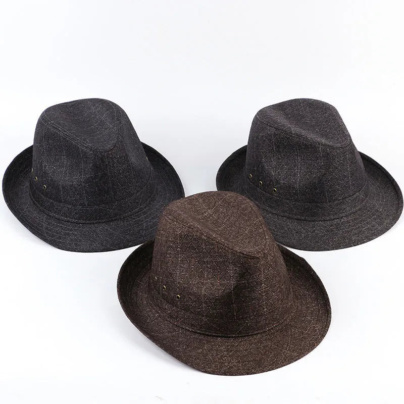 Classic men's fedora hat in thickened suit material, shown in a dark colour on a neutral background.