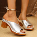 Women's thick heel slippers with round toe in beige, silver, gold and black colours