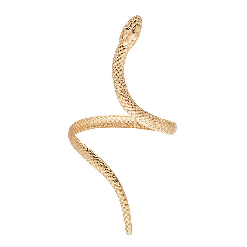 Exaggerated twisted winding simulated snake ring and bracelet set in gold electroplated metal
