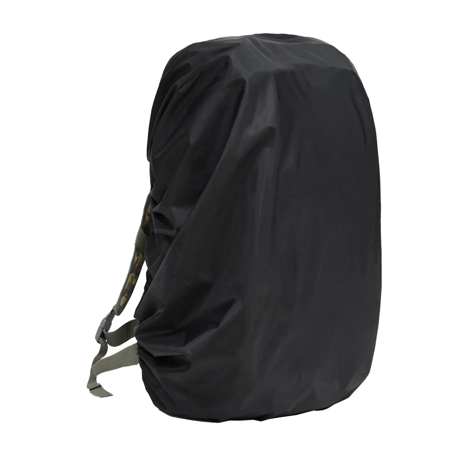 80L waterproof PU backpack rain cover in army green, for outdoor mountaineering and hiking.