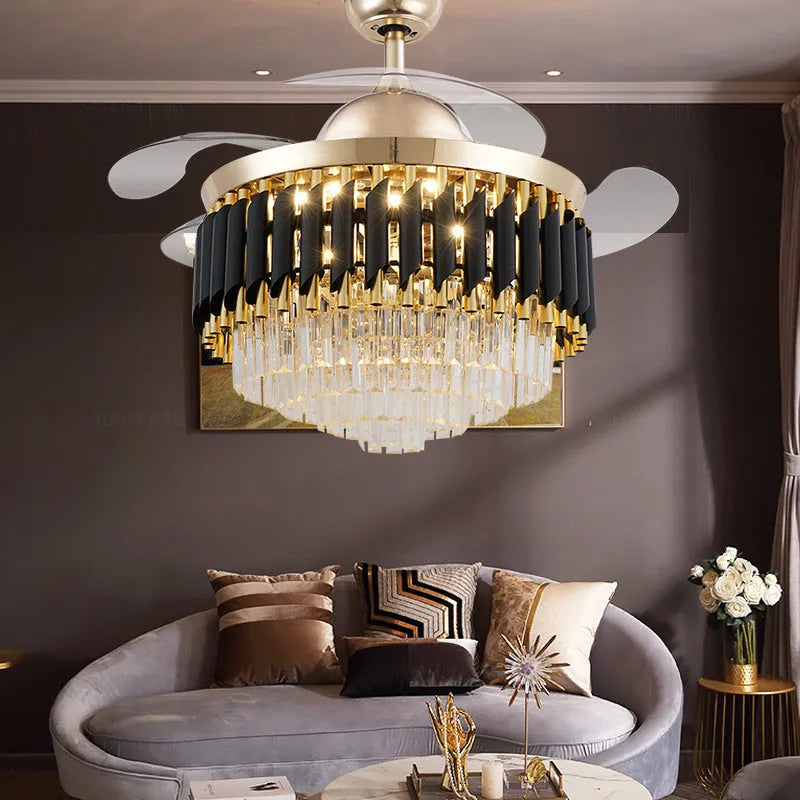 Crystal ceiling fan light with remote control in 42 inch and 48 inch diameter options